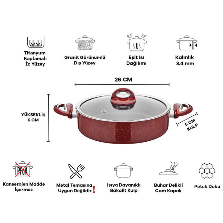 Taç Titan Granit Basık Tencere 26cm - Taç