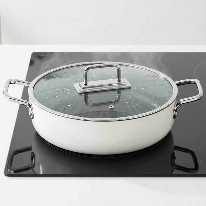 Taç Sera Feel Seramik Yanmaz Yapışmaz Basık Tencere 30 cm / Beyaz