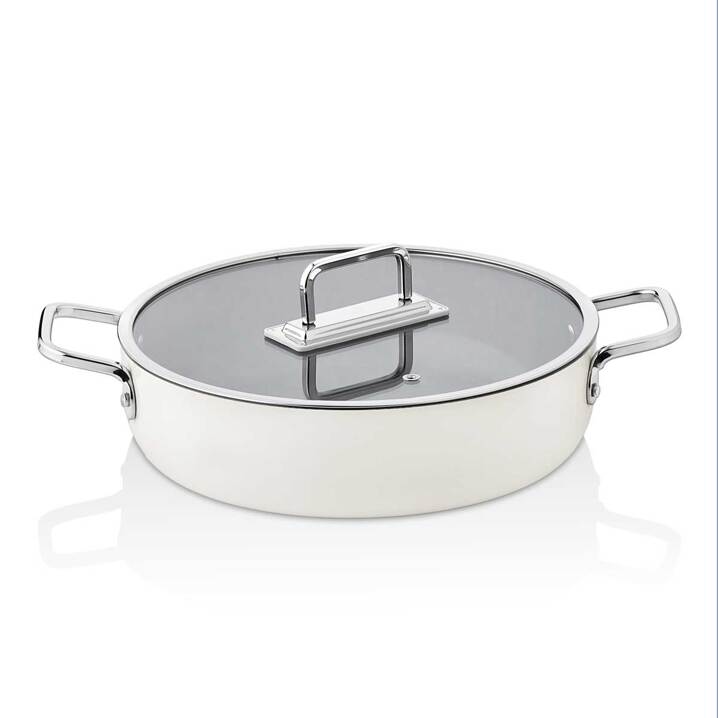 Taç Sera Feel Seramik Yanmaz Yapışmaz Basık Tencere 30 cm / Beyaz