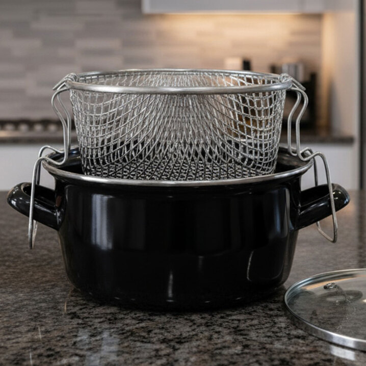 Taç Çıtır Cips 24 Cm Emaye Siyah Kızartma Tenceresi