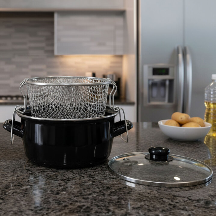 Taç Çıtır Cips 24 Cm Emaye Siyah Kızartma Tenceresi