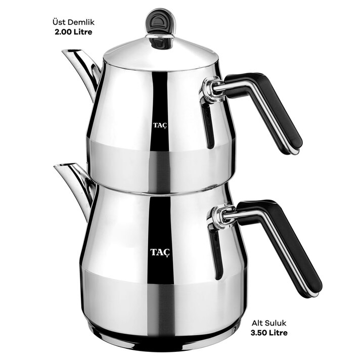 Taç Grossi Jumbo Boy 4 Parça Paslanmaz Çelik Çaydanlık Takımı Platin 2.00-3.50lt