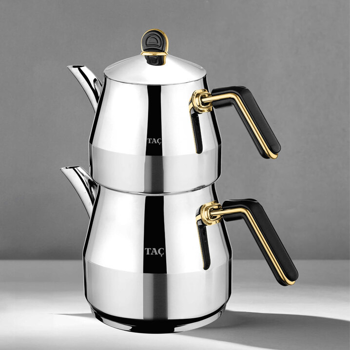 Taç Grossi Jumbo Boy 4 Parça Paslanmaz Çelik Çaydanlık Takımı Gold 2.00-3.50lt