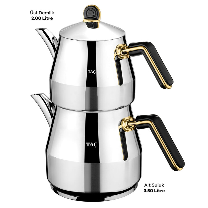 Taç Grossi Jumbo Boy 4 Parça Paslanmaz Çelik Çaydanlık Takımı Gold 2.00-3.50lt