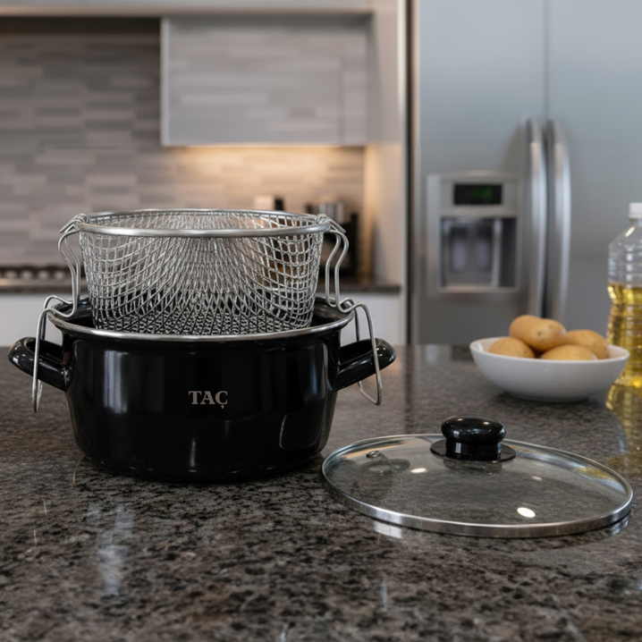 Çıtır Cips 22 Cm Emaye Siyah Kızartma Tenceresi