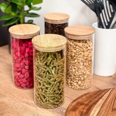 Bambu Kapaklı Cam Kavanoz 17.5 Cm - Taç
