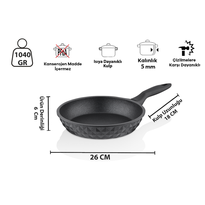 Taç Bella Döküm Tava 26 Cm Siyah