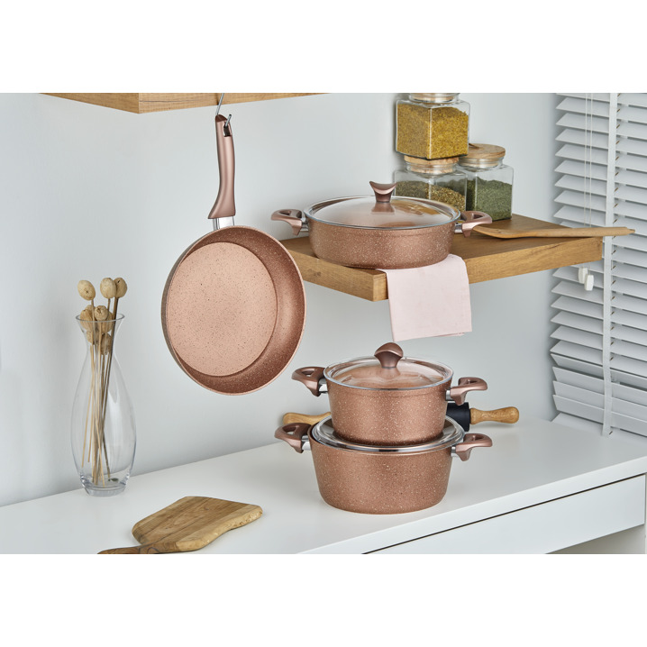 Taç Master Cook 4'lü 7 Parça Granit Tencere Seti Rose Gold - Taç