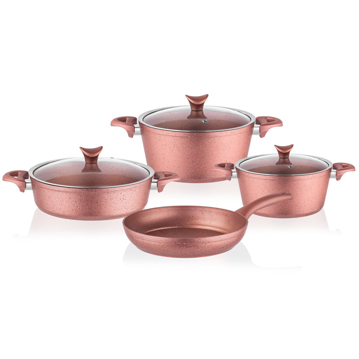 Taç Master Cook 4'lü 7 Parça Granit Tencere Seti Rose Gold - Taç