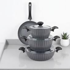 Taç Master Ceramica Dilim 7 Parça Seramik Tencere Seti Gri