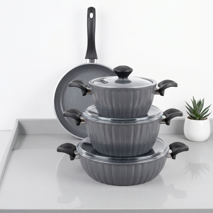 Taç Master Ceramica Dilim 7 Parça Seramik Tencere Seti Gri