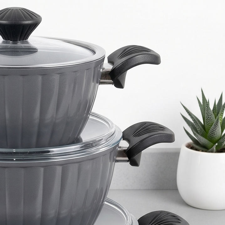 Taç Master Ceramica Dilim 7 Parça Seramik Tencere Seti Gri