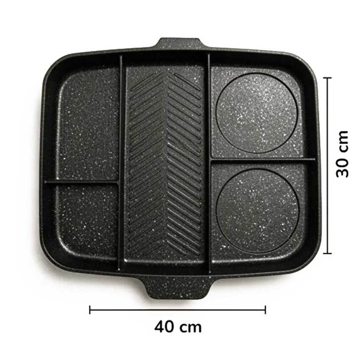 Taç 5 Bölmeli Döküm Tava 40x30 cm | Ocak & Fırın Uyumlu | Kamp ve Mutfak İçin Çok Amaçlı Kahvaltı Tavası