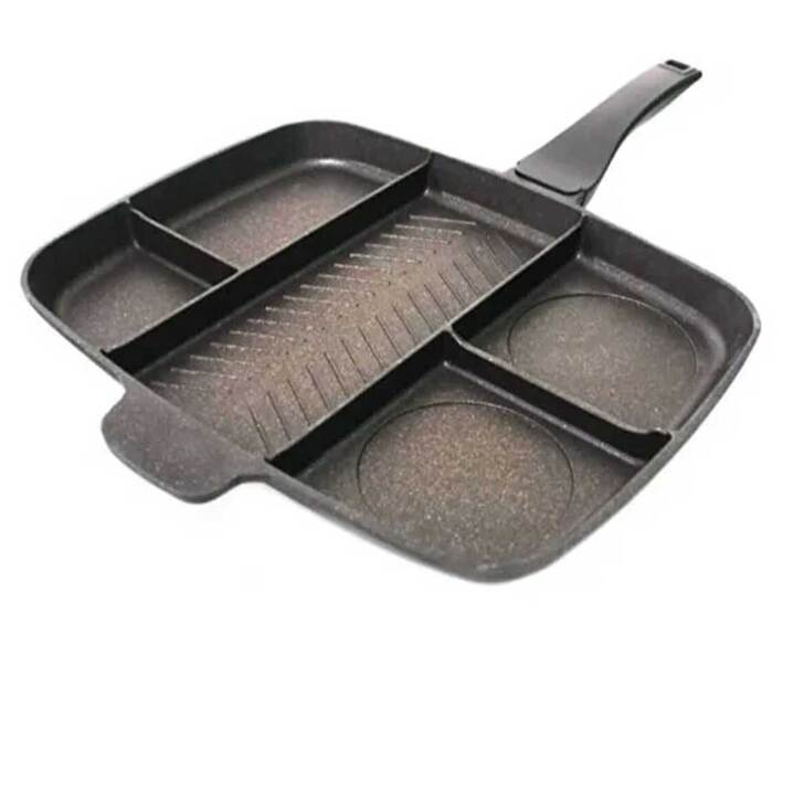 Taç 5 Bölmeli Döküm Tava 40x30 cm | Ocak & Fırın Uyumlu | Kamp ve Mutfak İçin Çok Amaçlı Kahvaltı Tavası