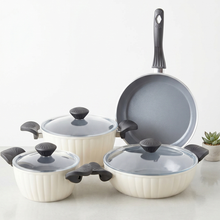 Taç Master Ceramica Dilim 7 Parça Seramik Tencere Seti Beyaz