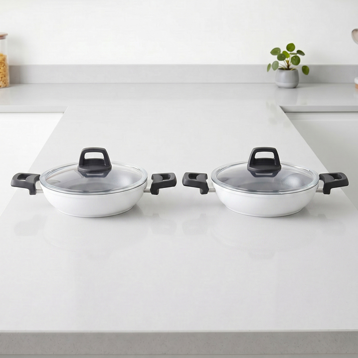 Taç Master Ceramica Cam Kapaklı 4 Parça Seramik Sahan Seti Beyaz (18-22 cm)