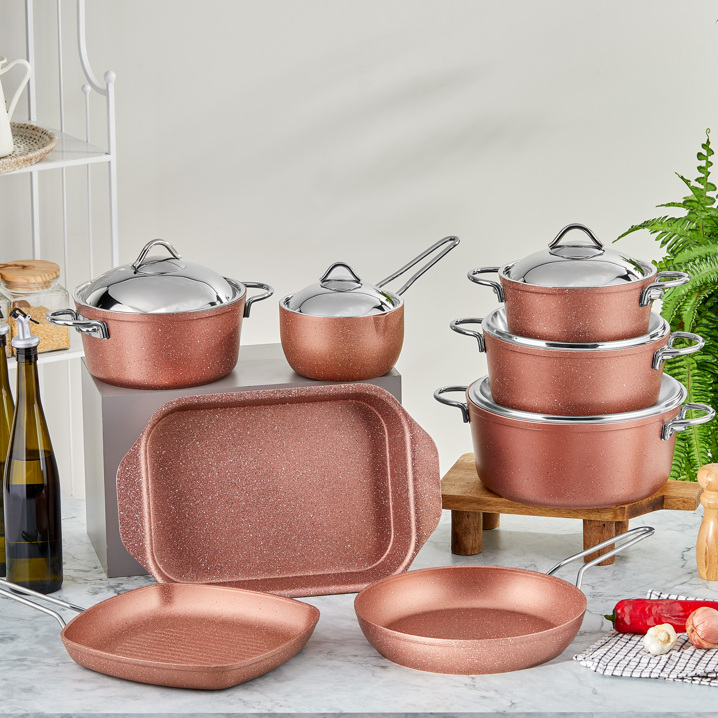 Taç Granit 13 Parça Çelik Kapak Avantajlı Çeyiz Seti Rose Gold