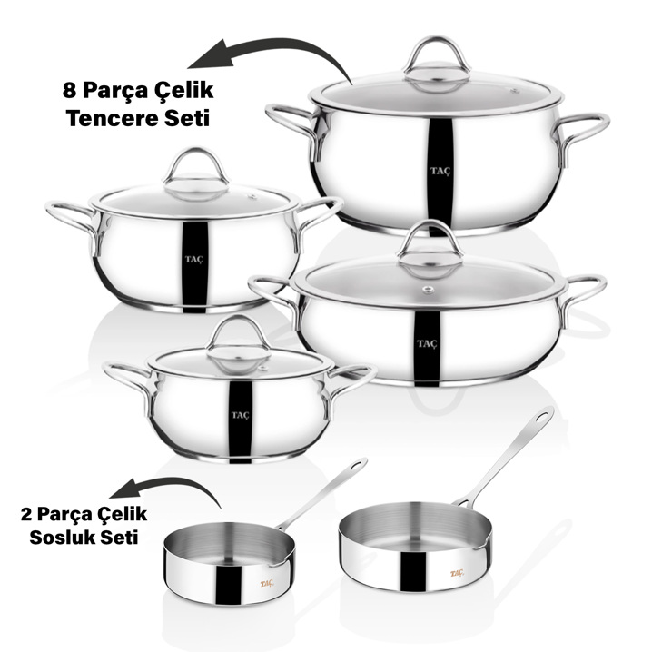 Taç Steel Chef  10 Parça Çelik Tencere ve Tava Seti