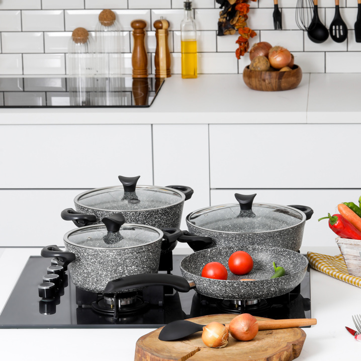 Taç Master Cook 4'lü 7 Parça Granit Tencere Seti Gri - Taç