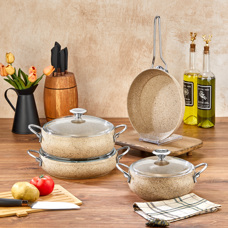 Taç MasterCook Tombik 7 Parça Tencere Seti Cappicuno Metal Saplı