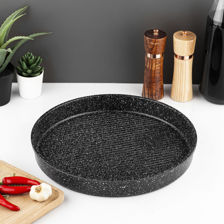 Taç Granit Döküm 32 cm Yuvarlak Tepsi Siyah - Taç